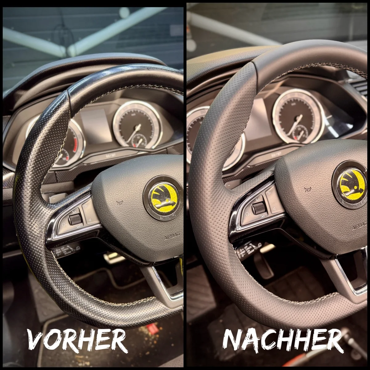 Škoda · Lenkrad vorher / nachher
